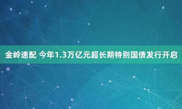 金岭速配 今年1.3万亿元超长期特别国债发行开启